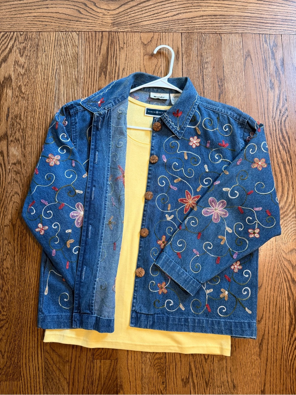 Embroidered Floral Denim Jacket - Blue